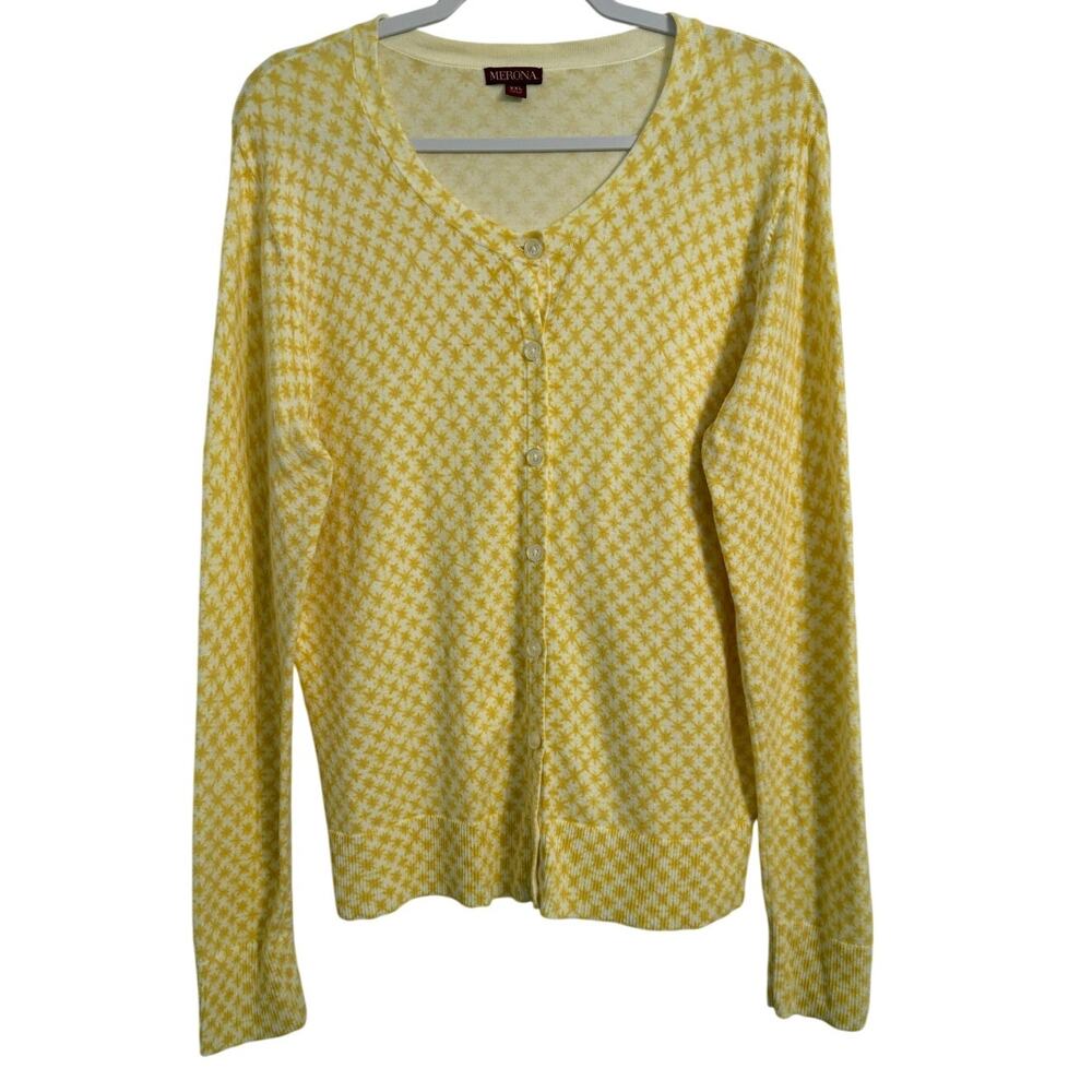 Classic Preppy Women's Plus XXL Button Front Cardigan Yellow Knit‎ Sweater Retro